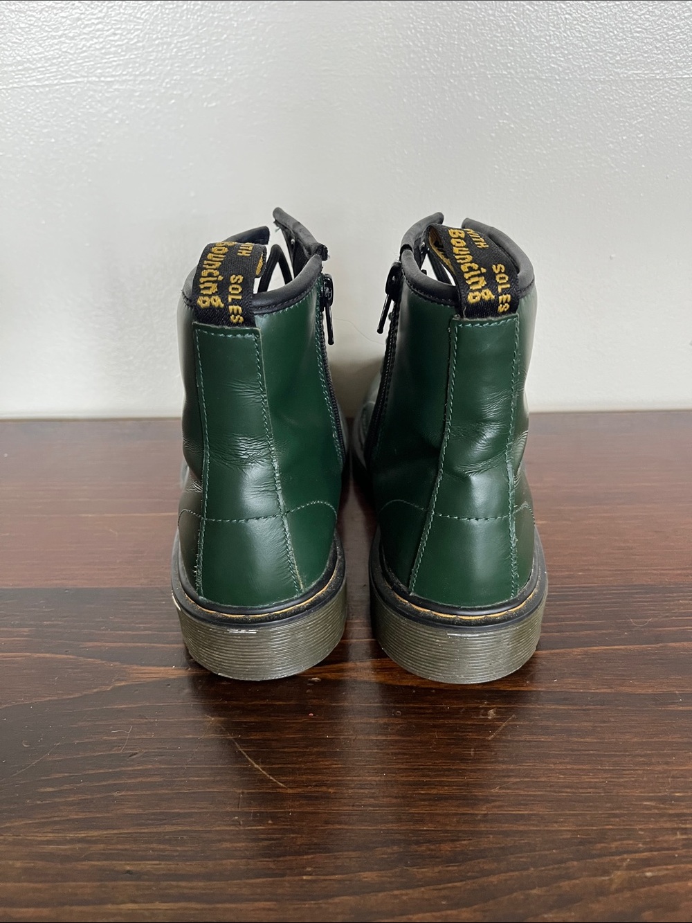 Dr. Martens Green Leather Combat Boots with Black Laces - Picture 6 of 7